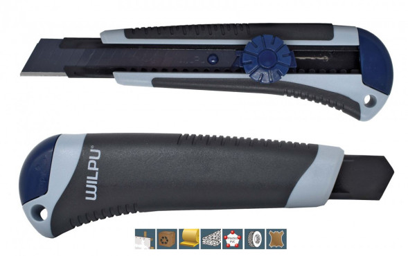 Нож строительный WILPU WCM003 PRO plus  х 1шт/уп. прорез., винт. зажим 2 запас. лезвия, 18 мм