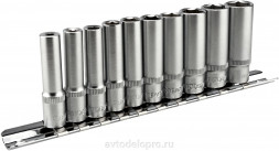 39843 Набор головок высоких 10пр.(DR1/4&quot;;12РТ,4-13мм; планка) АвтоДело