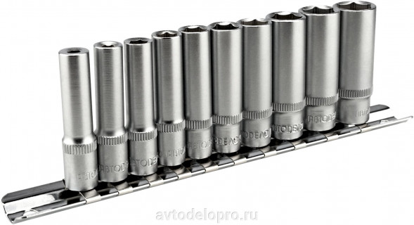 39843 Набор головок высоких 10пр.(DR1/4";12РТ,4-13мм; планка) АвтоДело