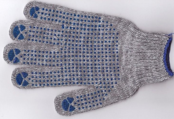 А-32 Перчатки хб 6 нитей 7,5класс с ПВХ Точка ЛЮКС серые (10шт)