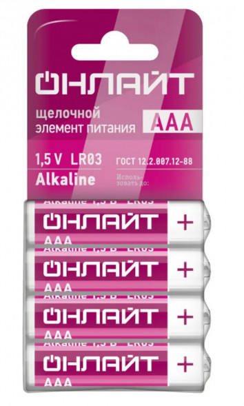 Элементы питания (Батарейка алкалиновые) OBT-01 LR03 AAA "ОНЛАЙТ" (4шт)