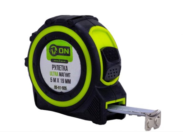 Рулетка ULTRA 5м х 19мм, двухкомпонентный корпус, магнит ON (12шт)