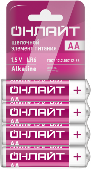Элементы питания (Батарейка алкалиновые) OBT-02 LR6 AA "ОНЛАЙТ" (4шт)