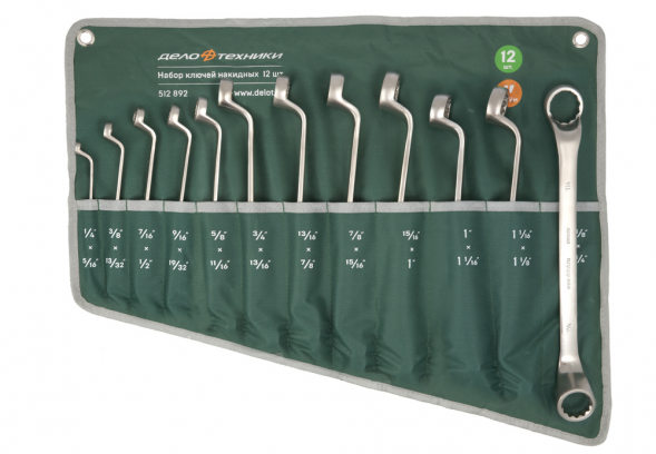 512892 Набор ключей накидных дюймовых, 12 шт. (1/4&quot;×5/16&quot;,  3/8&quot;×13/32&quot;,  7/16&quot;×1/2&quot;,  9/16&quot;×19/32&quot;,