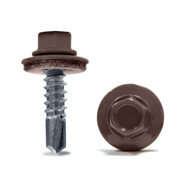 Саморез кровельный 5,5x19 RAL 8019 серо-коричневый, по металлу (250шт.)