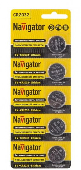Элементы питания (Батарейка) NBT-CR2032-BP5 "Navigator" (5шт)
