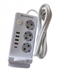 Удлинитель сетевой фильтр с беспроводной зарядкой 3 м (белый)