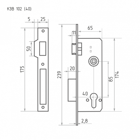 Корпус замка КЗВ-102 (85мм) (латунь полир.) 40мм  &quot;Нора-М&quot;