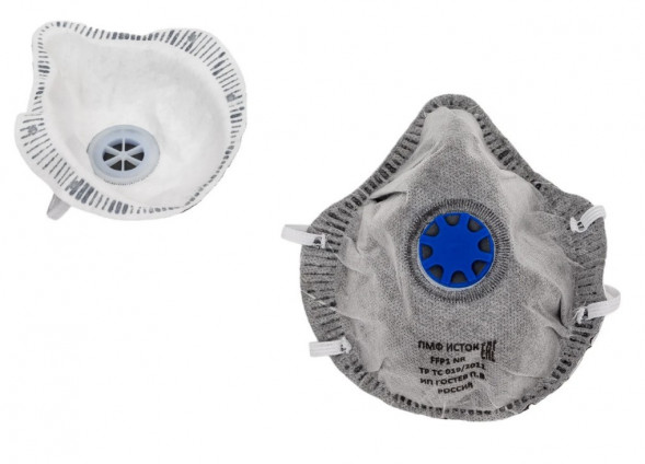 Полумаска фильтрующая формованная с клапаном с угольным слоем FFP1 NR (ИСТОК-1ФКУ FFP1