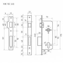 Корпус замка КЗВ-102 (85мм) (золото) 45мм  &quot;Нора-М&quot;