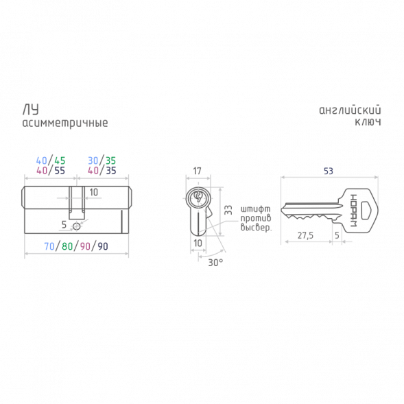 Цилиндр.мех-м ЛУ-90 (хром) (50-40)  &quot;Нора-М&quot;