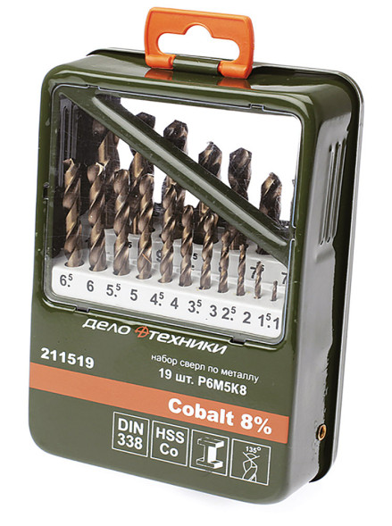 211519 Набор сверл по металлу Cobalt 8% (d 1,0 -10 мм) 19 шт.