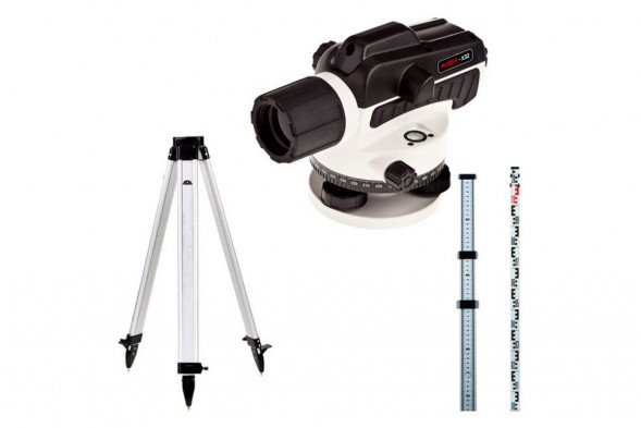 КОМПЛЕКТ Нивелир оптический ADA Ruber 32 с поверкой+Рейка нивелирная телескопическая ADA STAFF 3+Штатив алюминиевый на клипсах ADA Light S