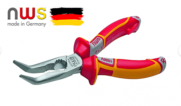 Длинногубцы загнутые NWS 45°,200мм, диэлектр. 1000В VDE покрытие Crom, рукоятки SoftGripp 3K
