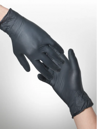 Перчатки нитриловые текстурированные на пальцах черные, S. BENOVY (50 шт)