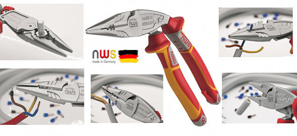 Длинногубцы изогнутые NWS 200мм, EgroMulti, диэлктр. 1000В VDE покрытие Crom, рукоятки SoftGripp 3K