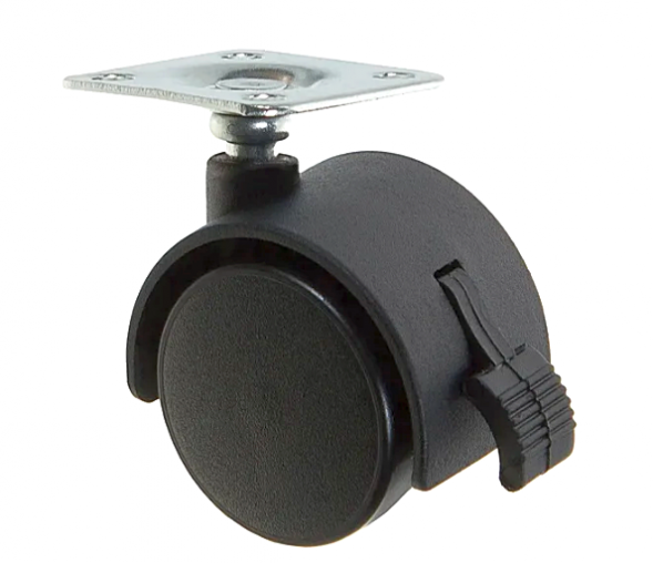 Колесо мебельное поворотное, черный пластик с тормозом SIZE:2&quot; (50) Нагрузка 40кг. 6004050