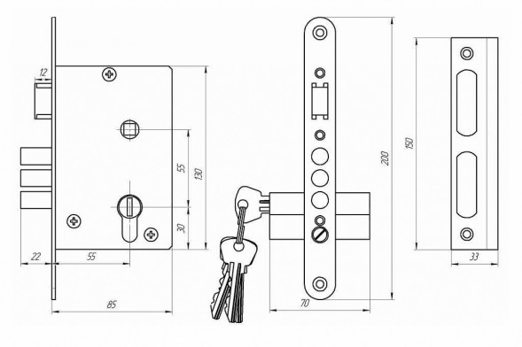 Замок врезной ЗЕНИТ ЗВ4-3.03 Р бронза