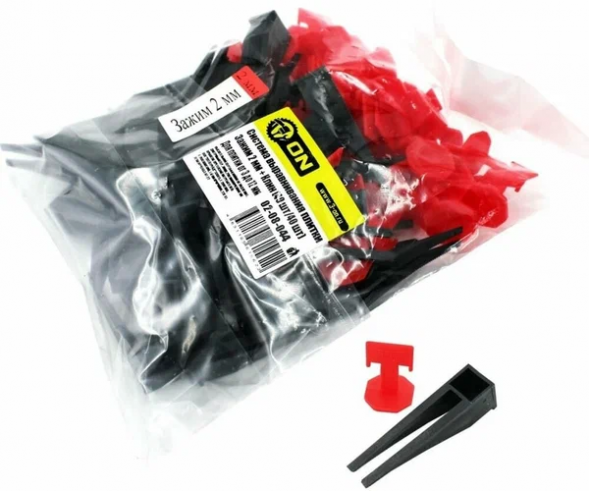 Система выравнивания плитки, Зажим 2 мм + Клин (40 шт/40 шт) ON