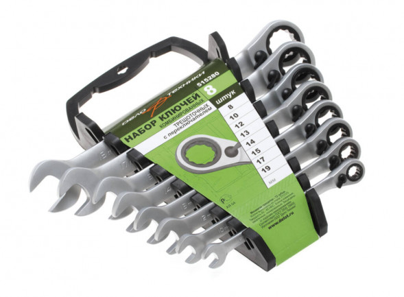 515280 Набор ключей комб.трещоточных с переключателем 8 шт., пластик холдер (5шт)