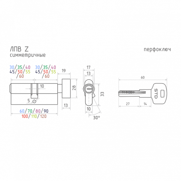 Цилиндр.мех-м ЕСО Z ЛПВ-90 (золото) (45-45)  "Нора-М"