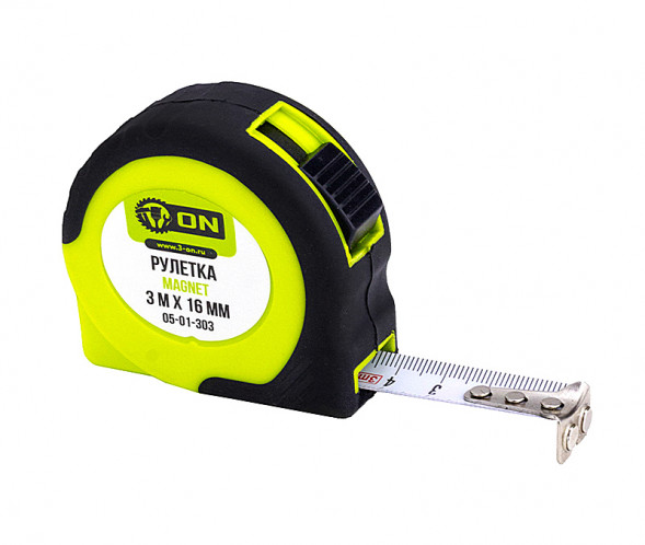 Рулетка MAGNET 3м х 16мм, двухкомпонентный корпус, магнит ON